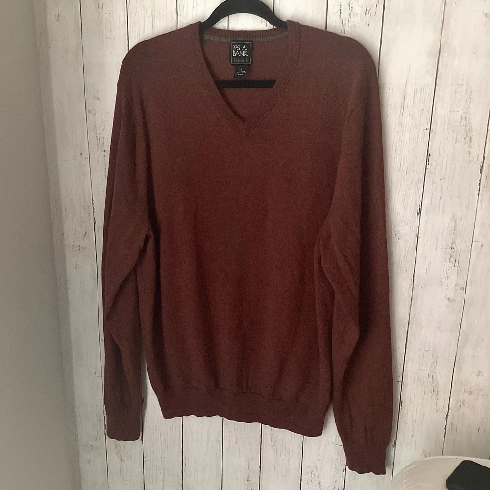 Jos A Bank V Neck Wool Mens Sweaters Orange and Tan Bundle of Two XL